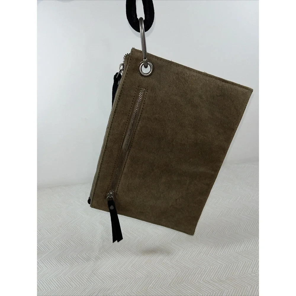 Free People Suede & Canvas Essential Clutch Wristlet Green/Black Trendy Casual